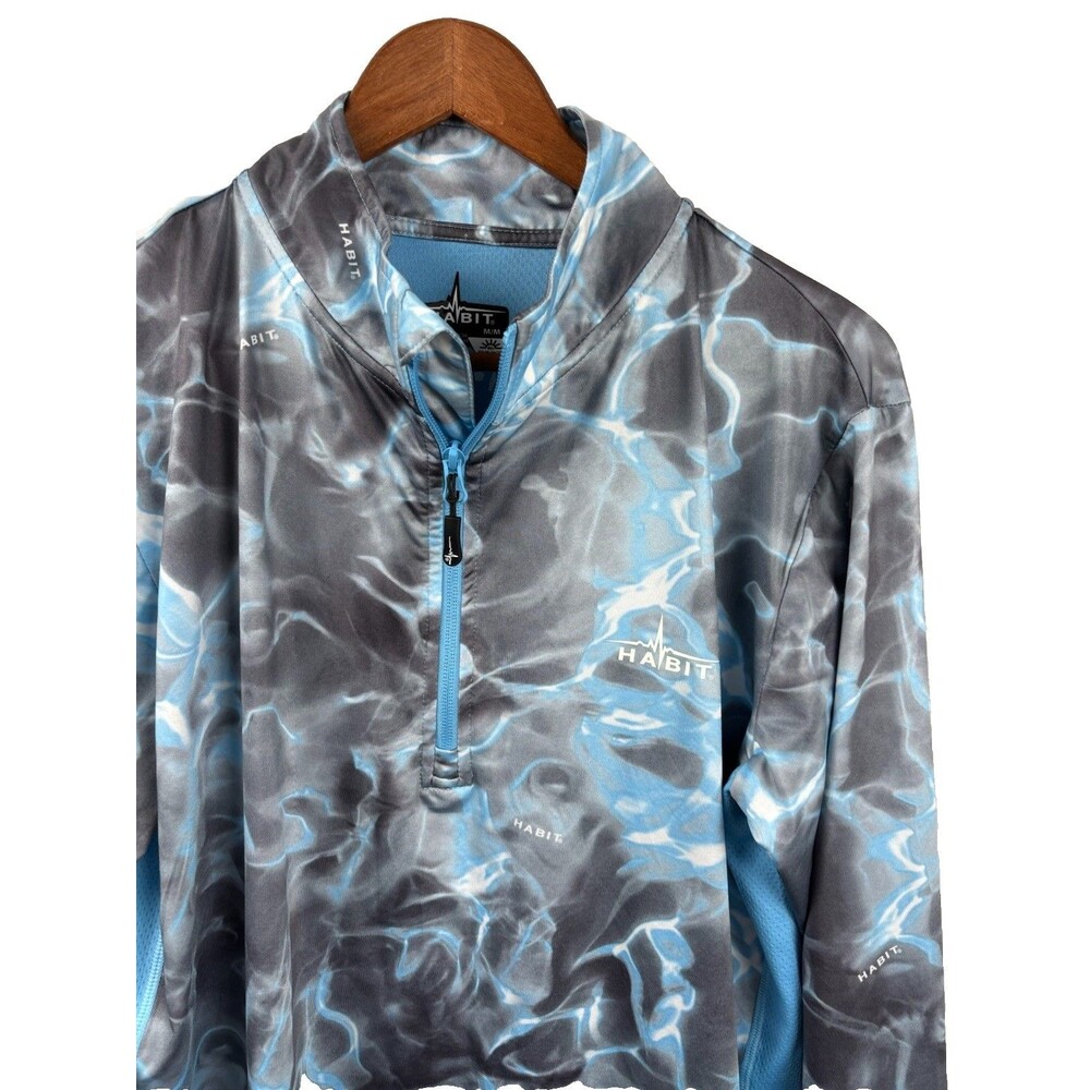 Habit Trail Men’s 1/4 Zip Pullover Med Blue Waves Polyester Spandex Solar Factor